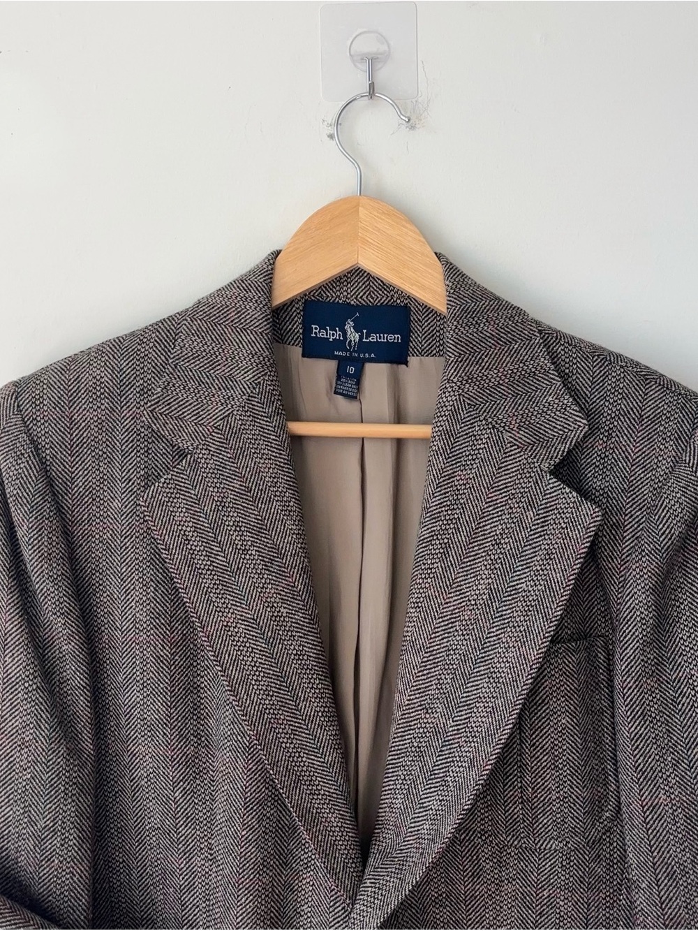 Vintage Ralph Lauren Wool Silk Blazer Women’s 10 Herringbone Tweed USA Jacket - Picture 4 of 14